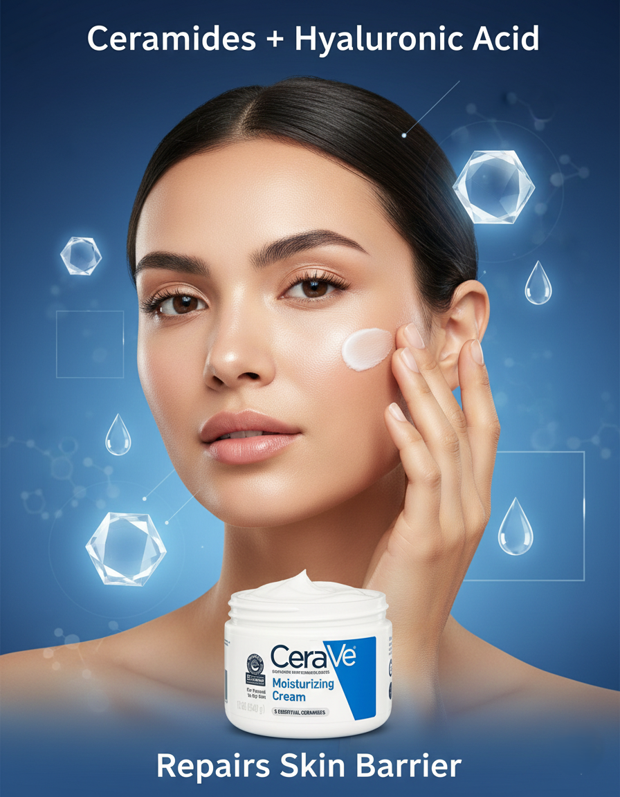 CeraVe Moisturizing Cream | Face & Body Hydration for Dry to Very Dry Skin | With Ceramides & Hyaluronic Acid – 24-Hour Moisture
