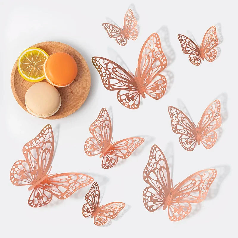 48pcs 3D Butterfly Wall Decor Wall Sticker, Gold Butterfly Decorations for Butterfly Birthday Party Cake Room Decorations
