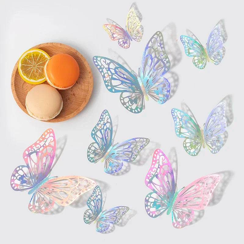 48pcs 3D Butterfly Wall Decor Wall Sticker, Gold Butterfly Decorations for Butterfly Birthday Party Cake Room Decorations