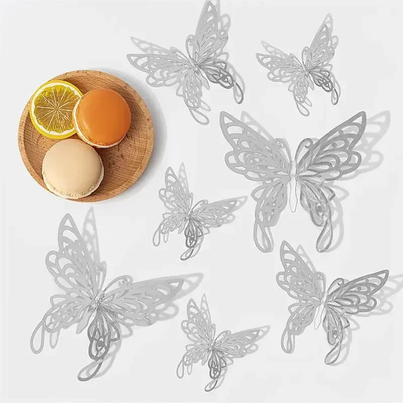 48pcs 3D Butterfly Wall Decor Wall Sticker, Gold Butterfly Decorations for Butterfly Birthday Party Cake Room Decorations