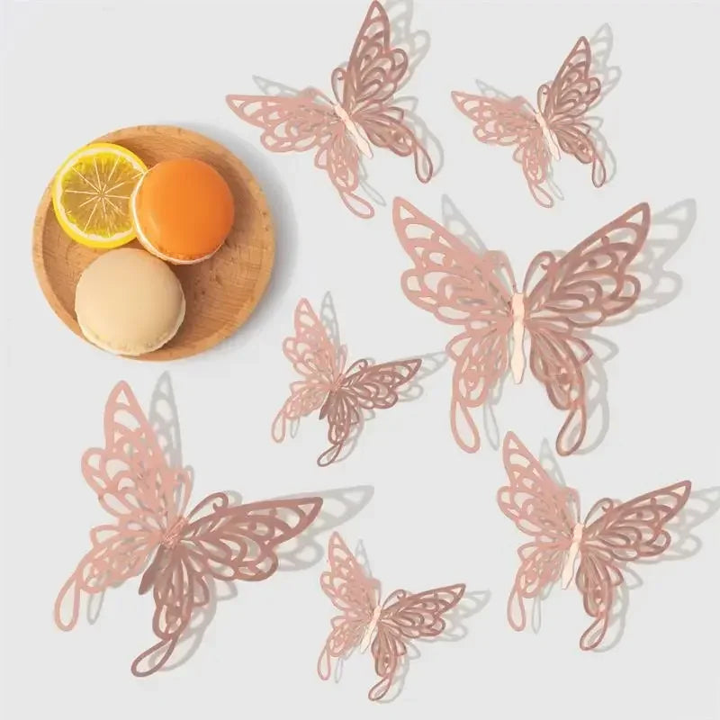 48pcs 3D Butterfly Wall Decor Wall Sticker, Gold Butterfly Decorations for Butterfly Birthday Party Cake Room Decorations