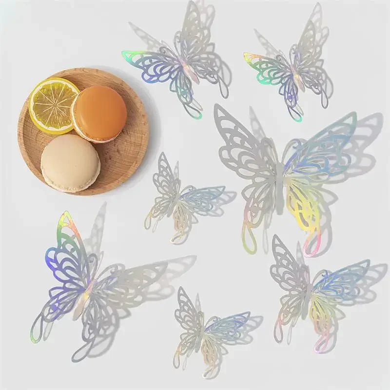 48pcs 3D Butterfly Wall Decor Wall Sticker, Gold Butterfly Decorations for Butterfly Birthday Party Cake Room Decorations