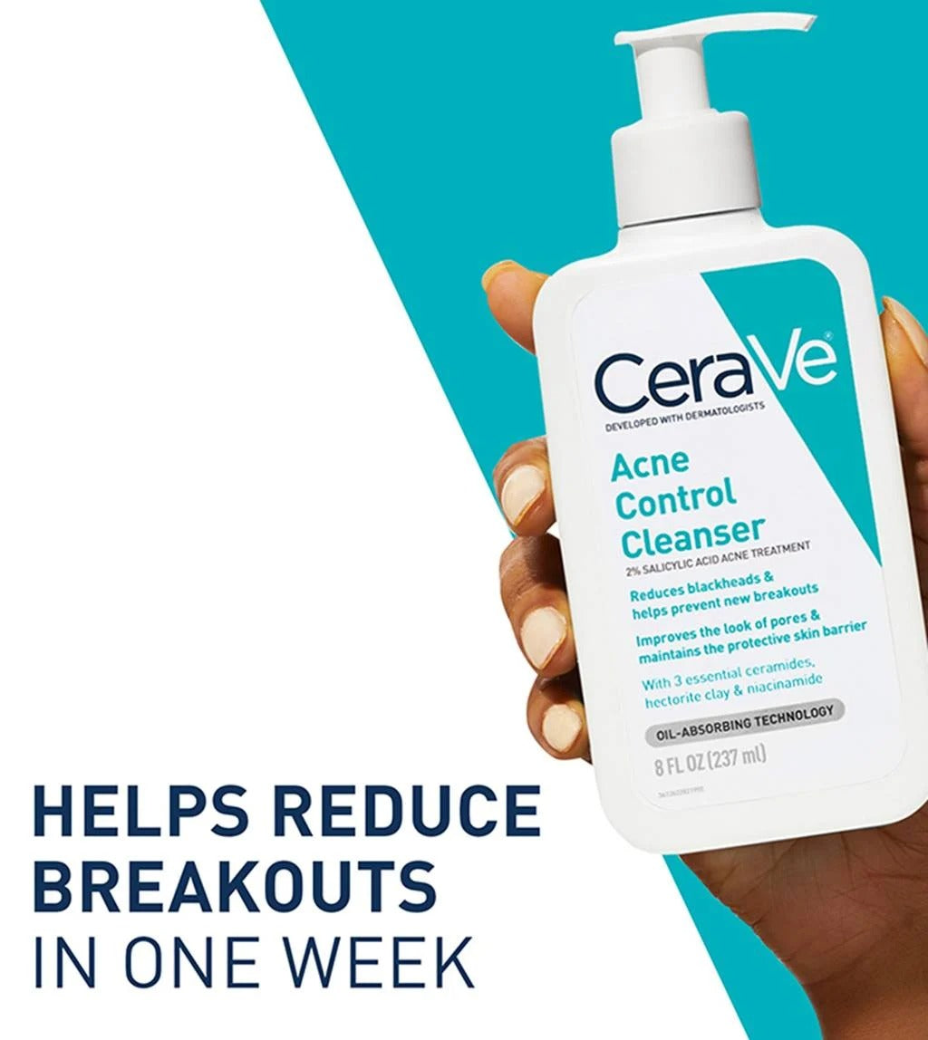 CeraVe Acne Control Cleanser | 2% Salicylic Acid Gel-to-Foam Face Wash for Oily & Acne-Prone Skin – Imported