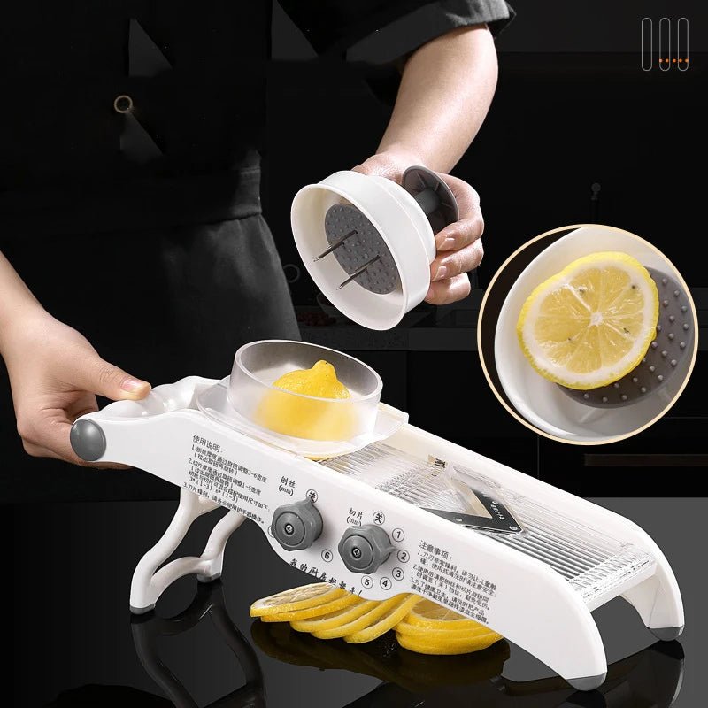 Adjustable Vegetable Chopper with Basket Multifunctional Manual Lemon Fruit Potato Carrot Slicer Kitchen Cutting Accessories