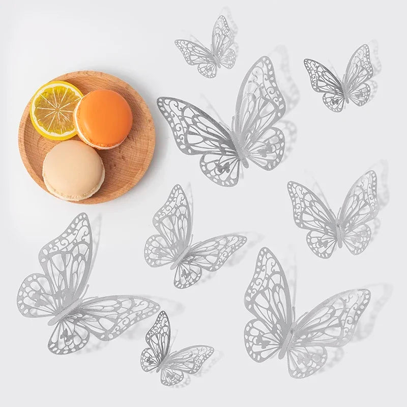 48pcs 3D Butterfly Wall Decor Wall Sticker, Gold Butterfly Decorations for Butterfly Birthday Party Cake Room Decorations