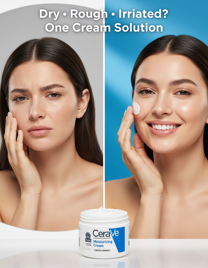 CeraVe Moisturizing Cream | Face & Body Hydration for Dry to Very Dry Skin | With Ceramides & Hyaluronic Acid – 24-Hour Moisture