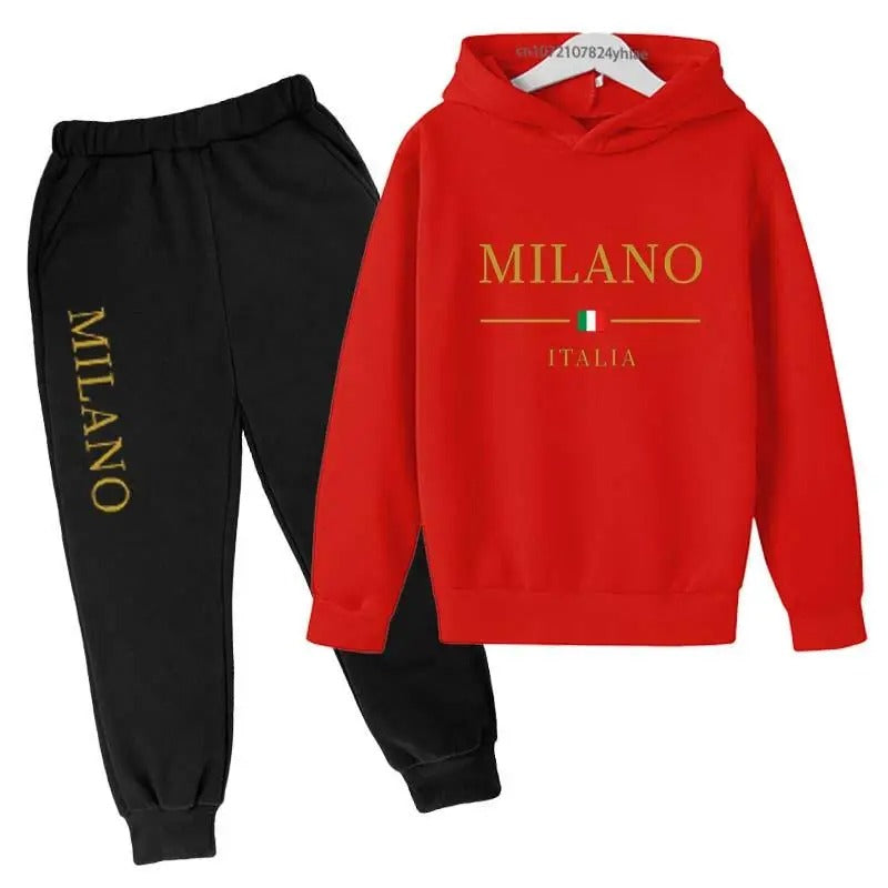 Kids Fashion Brand Letter Print 2pcs Pullover Hoodie+Pants Tracksuits 2-13 Years Boys Girls Casual Outfits Children Clothes Sets