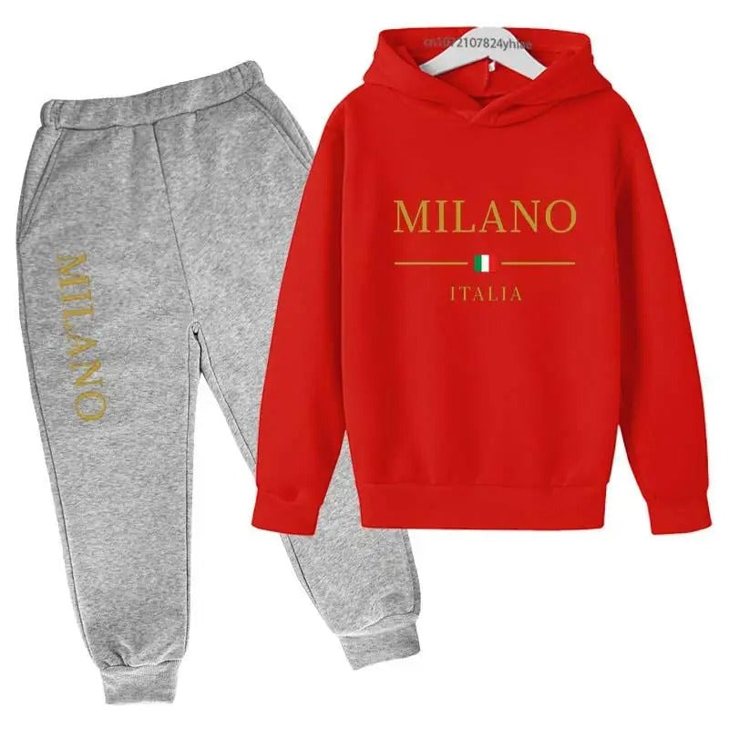 Kids Fashion Brand Letter Print 2pcs Pullover Hoodie+Pants Tracksuits 2-13 Years Boys Girls Casual Outfits Children Clothes Sets