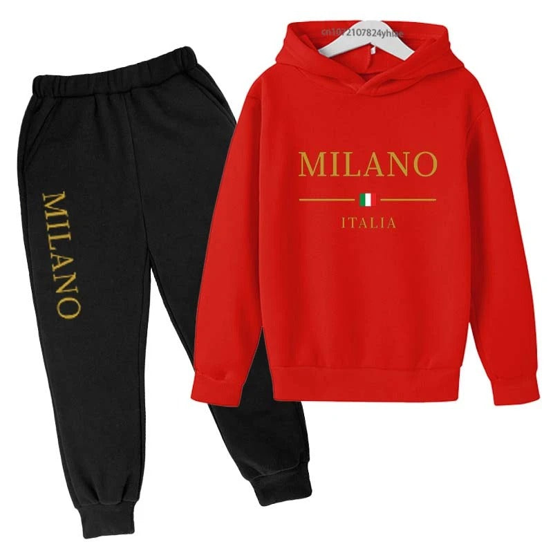 Kids Fashion Brand Letter Print 2pcs Pullover Hoodie+Pants Tracksuits 2-13 Years Boys Girls Casual Outfits Children Clothes Sets