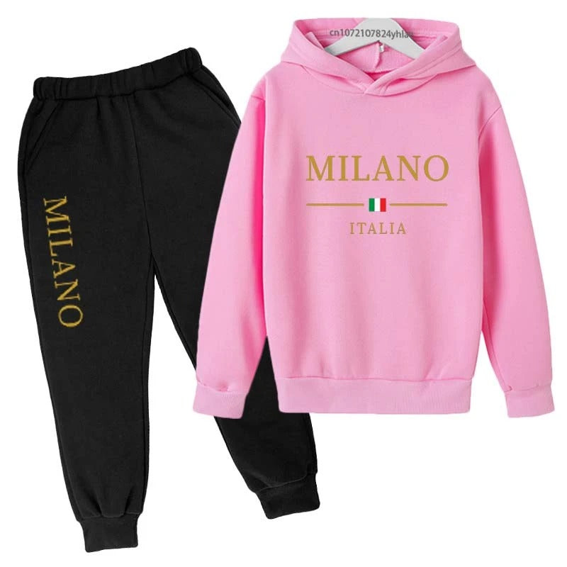 Kids Fashion Brand Letter Print 2pcs Pullover Hoodie+Pants Tracksuits 2-13 Years Boys Girls Casual Outfits Children Clothes Sets