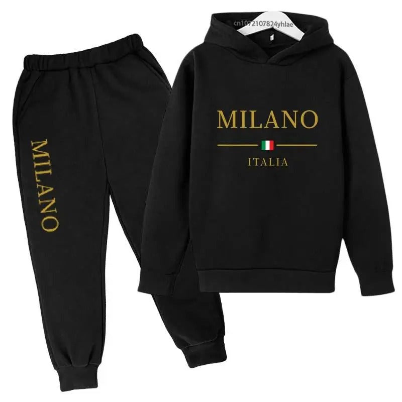 Kids Fashion Brand Letter Print 2pcs Pullover Hoodie+Pants Tracksuits 2-13 Years Boys Girls Casual Outfits Children Clothes Sets