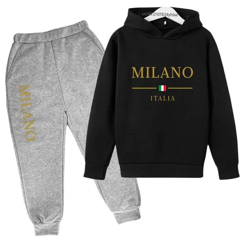 Kids Fashion Brand Letter Print 2pcs Pullover Hoodie+Pants Tracksuits 2-13 Years Boys Girls Casual Outfits Children Clothes Sets